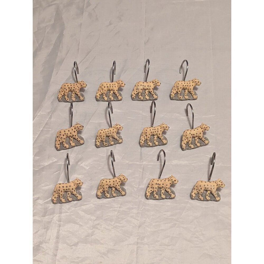 Jungle Safari Animal Shape Leopard Cheetah Shower / Curtain Hooks 12pcs